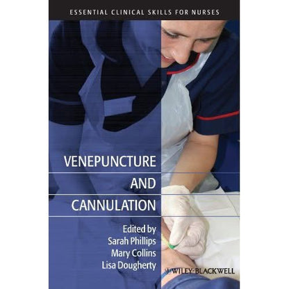 Book cover of 'Venepuncture and Cannulation' with a nurse performing a procedure on a patient.  VeinTrain flat-pack vein simulator for phlebotomy and cannulation training
