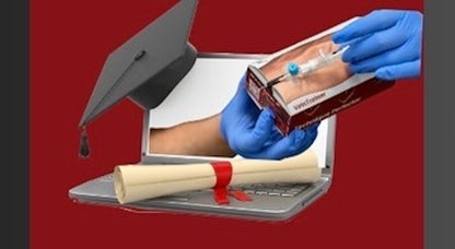 Graduation cap, diploma, and test tube with gloves on a red backgroundVeinTrain flat-pack vein simulator for phlebotomy and cannulation training

